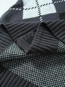 Claim Dot Men's Casual Crew Neck Single-Breasted Long Sleeve Printed Knit Cardigan - Dark Grey - View 5