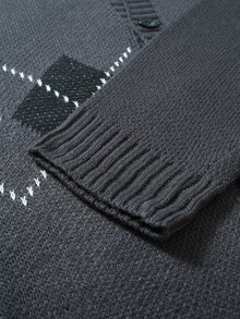 Claim Dot Men's Casual Crew Neck Single-Breasted Long Sleeve Printed Knit Cardigan - Dark Grey - View 4
