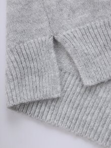 Elouméa Retro Early Autumn Niche Mix-And-Match Knit Top: Light Gray Round-Neck Drop-Shoulder Knit Lantern Sleeve Frayed Loose Short Women's Sweater - Light Grey - View 8