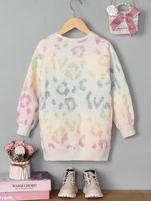 SHEIN 少女漸層花卉提花落肩燈籠袖開襟衫 優雅可愛 鮮豔柔軟 休閒日常穿著 校園正式 米色 秋季 - 彩色 - 查看 2