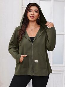 Reflora Plus Size Women's Long Sleeve Zipper Front Hooded Jacket Fall - Army Green - View 7