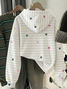 SHEIN Sparklyn Tween女孩休閒街頭風豹紋毛絨帽，五角星豹紋圖案，適合街頭穿搭，黑色女孩衛衣 - 白色 - 查看 4