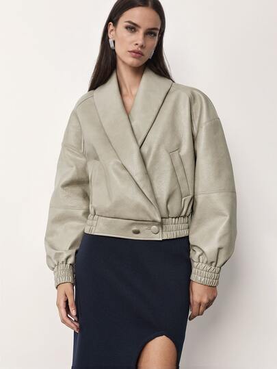 MERLEAU-F Women's Modern Grey Jacket With PU Texture Classic Luxury Business Elegant Casual Sports Elegant Classic Luxury Business Elegant Casual