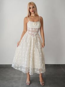 SHEIN ICON 女士优雅通勤连衣裙，3D花卉装饰，细肩带 - 黃色 - 查看 3