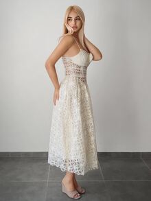 SHEIN ICON 女士优雅通勤连衣裙，3D花卉装饰，细肩带 - 黃色 - 查看 5
