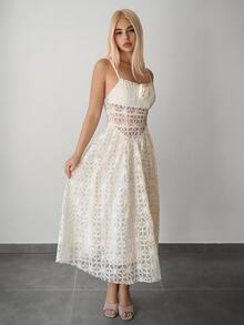 SHEIN ICON 女士优雅通勤连衣裙，3D花卉装饰，细肩带 - 黃色 - 查看 4