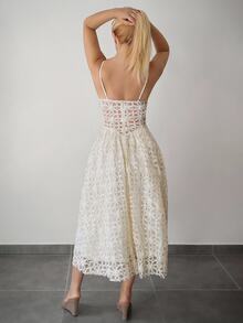 SHEIN ICON 女士优雅通勤连衣裙，3D花卉装饰，细肩带 - 黃色 - 查看 2