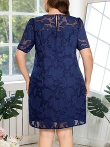 Reflora Plus Size Elegant Navy Blue Summer Dress For Women, Solid Color Cutout Casual Vacation Holiday Outfits, Spring Wedding Evening Formal Office - Blue - View 2