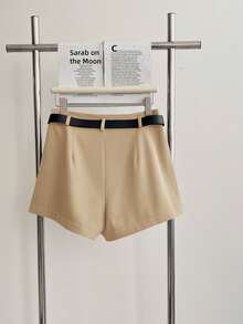 INAWLY Women's Casual Solid Color Pocket Shorts - Camel - View 2