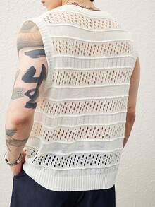 Claim Dot Men's Solid V-Neck Sleeveless Hollow Casual Knit Vest - Multicolor - View 2