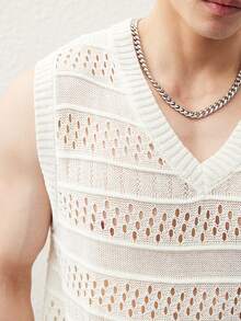 Claim Dot Men's Solid V-Neck Sleeveless Hollow Casual Knit Vest - Multicolor - View 5