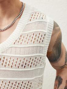 Claim Dot Men's Solid V-Neck Sleeveless Hollow Casual Knit Vest - Multicolor - View 8