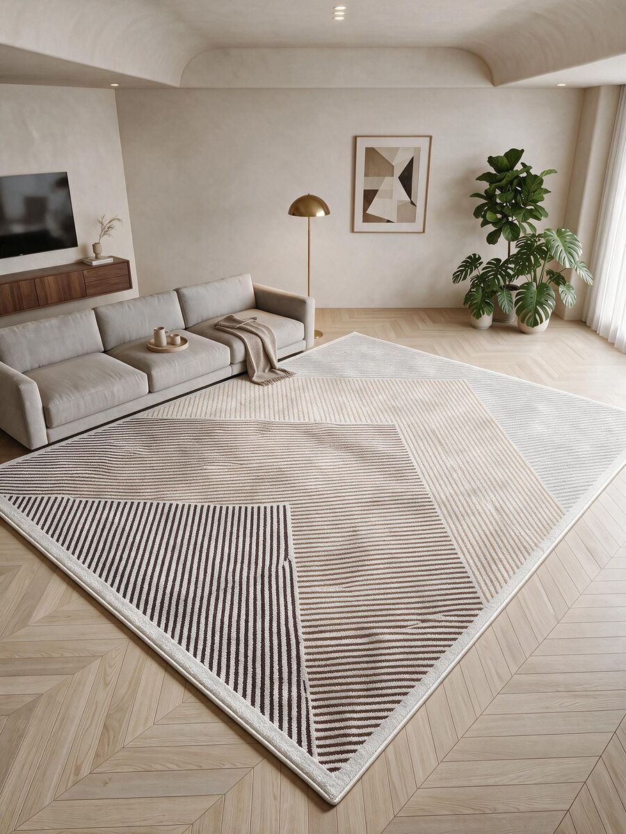 Digitally Printed Non-Slip Washable Runner And Area Rug Suitable For Living Room, Outdoor, Kitchen, Bedroom Carpet, Modern Design | Modern, Scandinavian, Bohemian And Classic Styles | 100% Polyester - Beige - View 1
