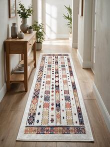 Digitally Printed Non-Slip Washable Runner And Area Rug Suitable For Living Room, Outdoor, Kitchen, Bedroom Carpet, Modern Design | Modern, Scandinavian, Bohemian And Classic Styles | 100% Polyester - Beige - View 2