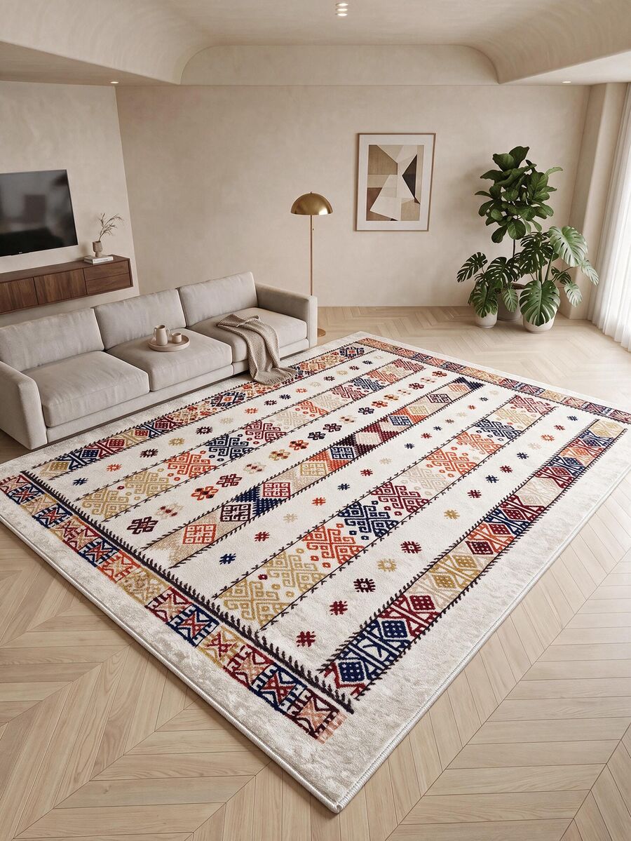 Digitally Printed Non-Slip Washable Runner And Area Rug Suitable For Living Room, Outdoor, Kitchen, Bedroom Carpet, Modern Design | Modern, Scandinavian, Bohemian And Classic Styles | 100% Polyester - Beige - View 1