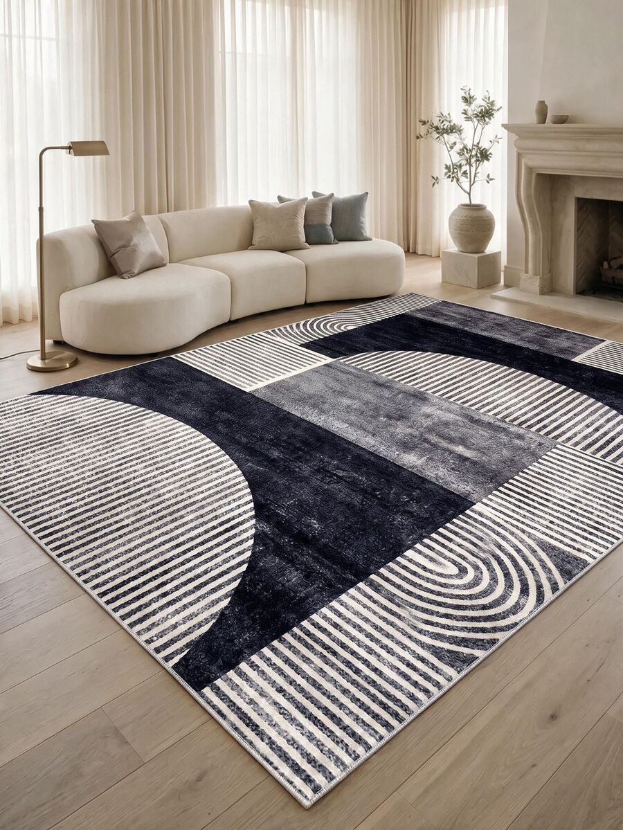 Digitally Printed Non-Slip Washable Runner And Area Rug Suitable For Living Room, Outdoor, Kitchen, Bedroom Carpet, Modern Design | Modern, Scandinavian, Bohemian And Classic Styles | 100% Polyester - Black and White - View 1