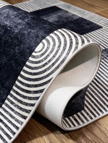 Digitally Printed Non-Slip Washable Runner And Area Rug Suitable For Living Room, Outdoor, Kitchen, Bedroom Carpet, Modern Design | Modern, Scandinavian, Bohemian And Classic Styles | 100% Polyester - Black and White - View 8