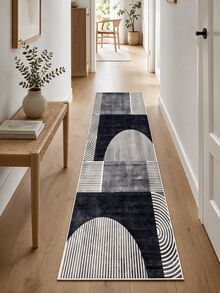 Digitally Printed Non-Slip Washable Runner And Area Rug Suitable For Living Room, Outdoor, Kitchen, Bedroom Carpet, Modern Design | Modern, Scandinavian, Bohemian And Classic Styles | 100% Polyester - Black and White - View 10