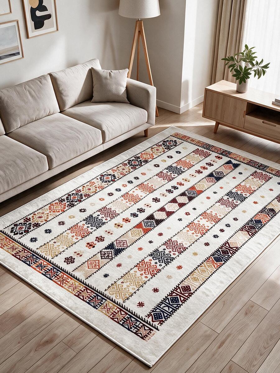 Digitally Printed Non-Slip Washable Runner And Area Rug Suitable For Living Room, Outdoor, Kitchen, Bedroom Carpet, Modern Design | Modern, Scandinavian, Bohemian And Classic Styles | 100% Polyester - Light Grey - View 1
