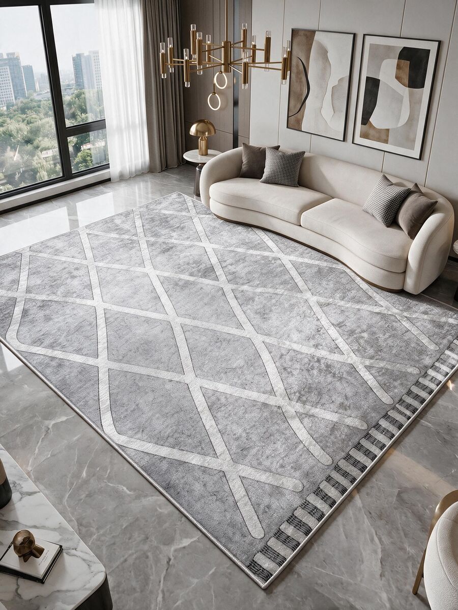 Digitally Printed Non-Slip Washable Runner And Area Rug Suitable For Living Room, Outdoor, Kitchen, Bedroom Carpet, Modern Design | Modern, Scandinavian, Bohemian And Classic Styles | 100% Polyester - Black and White - View 1