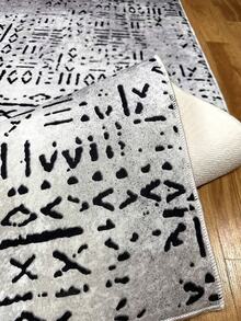 Digitally Printed Non-Slip Washable Runner And Area Rug Suitable For Living Room, Outdoor, Kitchen, Bedroom Carpet, Modern Design | Modern, Scandinavian, Bohemian And Classic Styles | 100% Polyester - Grey - View 4