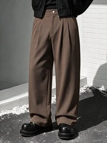 Claim Dot Men's Casual Button Pleated Pocket Pants For Vacation - Brown - View 7