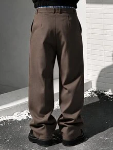 Claim Dot Men's Casual Button Pleated Pocket Pants For Vacation - Brown - View 2