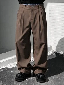Claim Dot Men's Casual Button Pleated Pocket Pants For Vacation - Brown - View 3