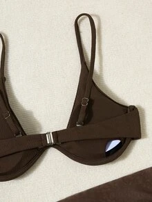 Oceva 3件套纯色水钻装饰比基尼，适合海滩/度假 - 咖啡棕 - 查看 7