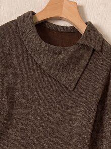 Rusticease Fall/Winter Asymmetric Neckline Dress Thanksgiving Formal Office Brown Autumn Casual Elegant Dress Formal Dress Country Dress New Year Dress - Brown - View 4