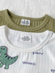 SHEIN Baby Boys Long Sleeve Top And Pants Set, Cute Dinosaur Element Design, Comfortable Soft Skin-Friendly Fabric, Suitable For Sleepwear - Multicolor - View 4