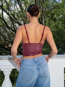juhmazzocco Sequin Material Red Sexy Crop Top For Women, Christmas Party - Red - View 3