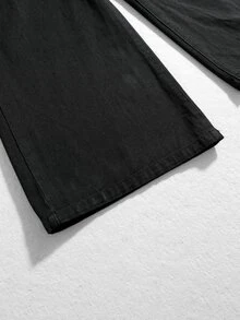 ROMWE MEN Street Life Men's Casual Washed Slogan & Wing Embroidered Straight Leg Jeans - Black - View 5