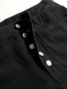 ROMWE MEN Street Life Men's Casual Washed Slogan & Wing Embroidered Straight Leg Jeans - Black - View 6