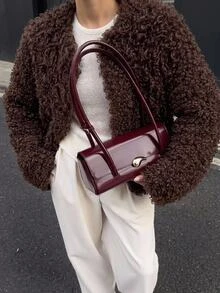 DAZY Women's Solid Color Fashion Versatile Daily Casual 90s Retro Long Sleeve Jacket Everyday Travel Dark Brown Fall Fleece Lined - Brown - View 1