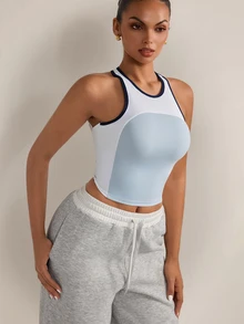Nuvra Women's Sports Modest Sporty Outfit Set Long Tank Top With Built-In Bra Gym White And Black Summer - Multicolor - View 11