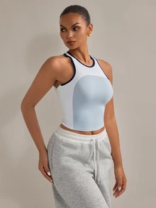 Nuvra Women's Sports Modest Sporty Outfit Set Long Tank Top With Built-In Bra Gym White And Black Summer - Multicolor - View 7