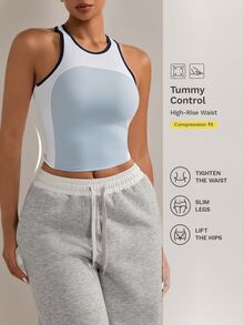 Nuvra Women's Sports Modest Sporty Outfit Set Long Tank Top With Built-In Bra Gym White And Black Summer - Multicolor - View 4