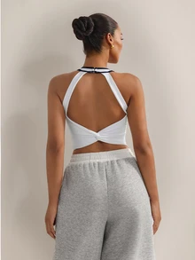 Nuvra Women's Sports Modest Sporty Outfit Set Long Tank Top With Built-In Bra Gym White And Black Summer - Multicolor - View 8