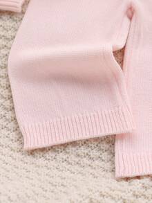 SHEIN Baby Girls Cute Hand Crochet Flower Crew Neck Knit Sweater Outfit - Baby Pink - View 7