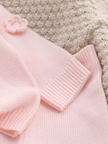 SHEIN Baby Girls Cute Hand Crochet Flower Crew Neck Knit Sweater Outfit - Baby Pink - View 6