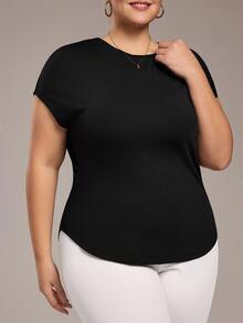 SHEIN Unity 女式加大码网眼拼布短袖瑜伽T恤 - 黑色 - 查看 3