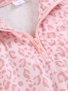 SHEIN Setelan Kasual 2 Potong untuk Anak Perempuan Remaja dengan Patch Kulit Imitasi, Kaos Lengan Panjang Berkerah Tegak dengan Grafis Huruf, Pakaian Musim Gugur, Bahan Fleece, Lengan Panjang - MultiWarna - View 2