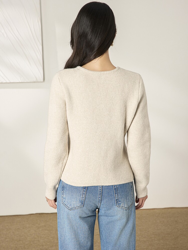 Heiryn Women's Solid Color Casual Versatile Daily Wear Long Sleeve Sweater - Apricot - View 5
