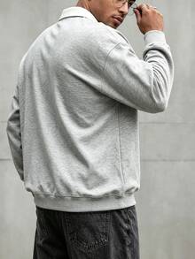 Manfinity Homme Men's Plus Size Autumn Daily Solid Color Minimalist Polo Collar Sweatshirt - Grey - View 2
