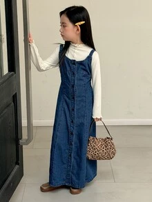 Dazy Kids Tween Girl Fall Clothes Tween Girl Denim Overall Dress - Dark Wash - View 4