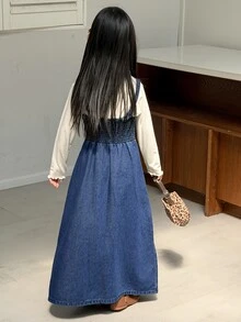 Dazy Kids Tween Girl Fall Clothes Tween Girl Denim Overall Dress - Dark Wash - View 2
