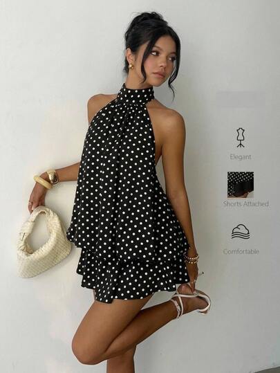 SHEIN Teen Girl Dresses Partywear Spring/Summer Elegant Cute Cute Black And White Chiffon Spaghetti Strap Tie Bow Short Mini Tropical Flowy Babydoll Party