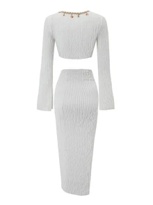 Bonvoyette Women's Starfish Decor Cropped Top & Skirt Set - White - View 4