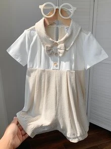 SHEIN 新生儿男女通用可爱针织条纹连体衣，适合生日派对、锐舞派对、晚宴、表演、婚礼、宝宝满月、洗礼和一周岁生日庆祝活动、婚礼宾客、婴儿派对等场合。 - 彩色 - 查看 6